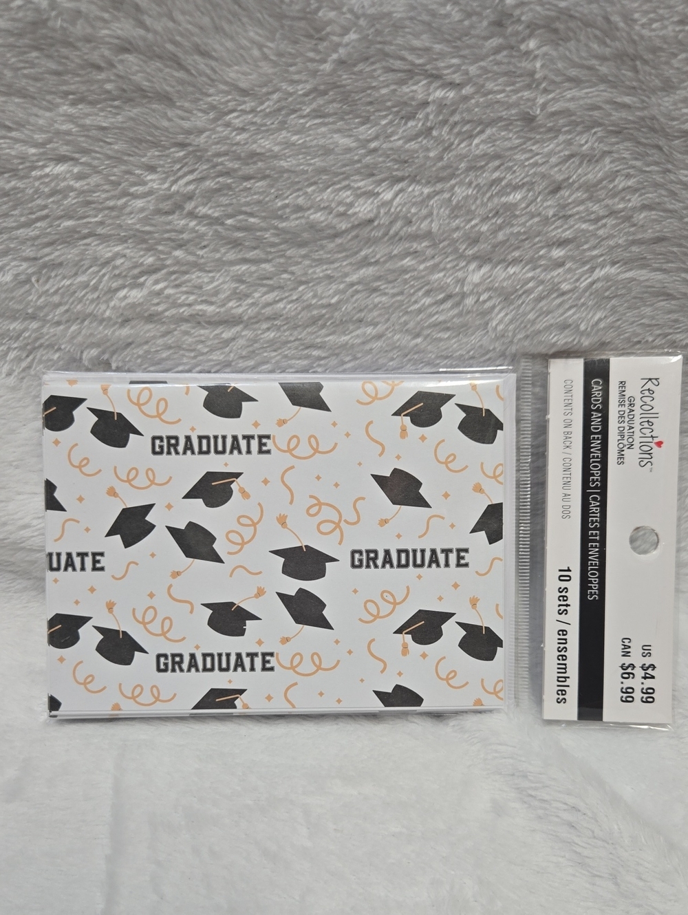 🌞Recollections White 10pk Note Cards with Black Graduation Caps & Gold Accents